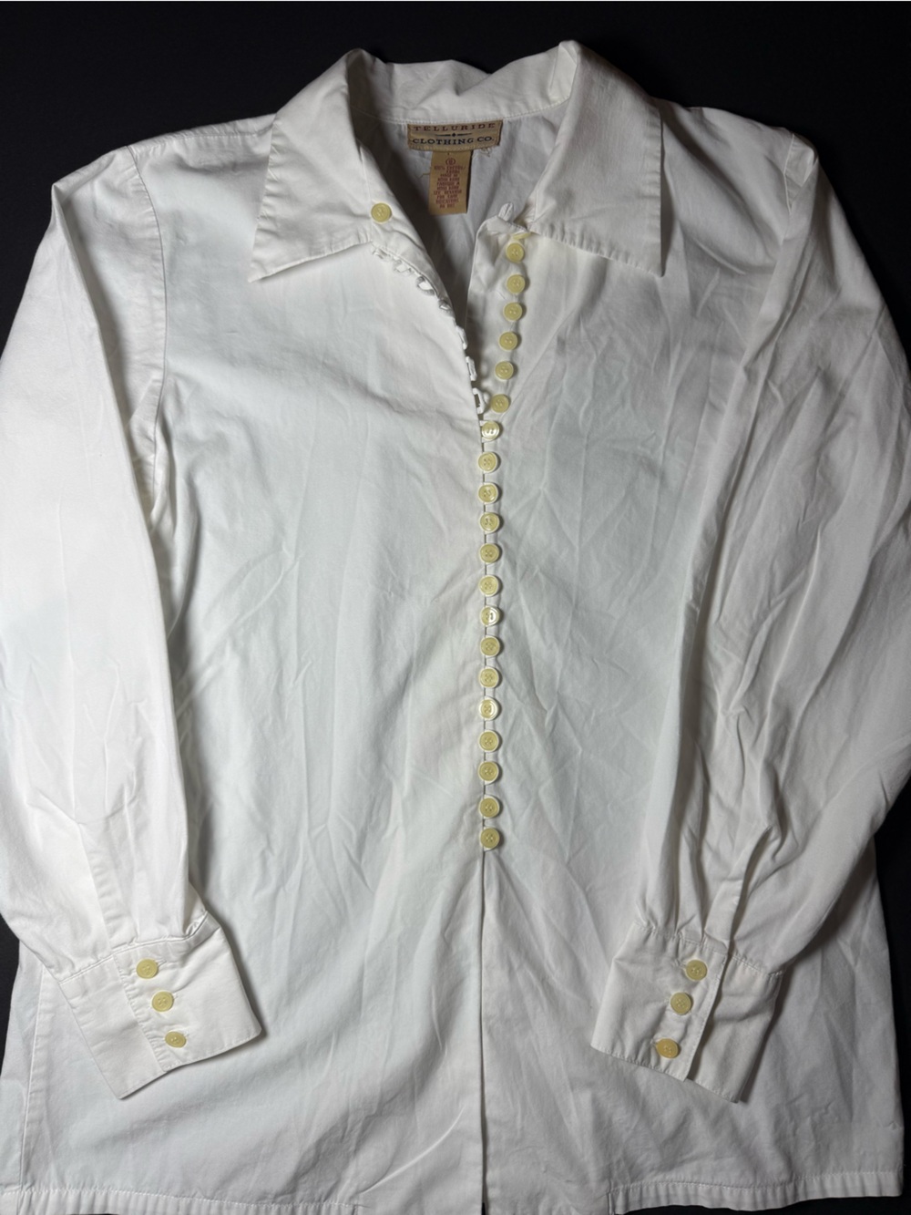 Vintage Telluride Clothing Co White Cotton Button Front Blouse Size 8 Hong Kong